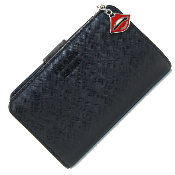 Prada Lips Zipper Charm Wallet Leather Black - Picture 1 of 8